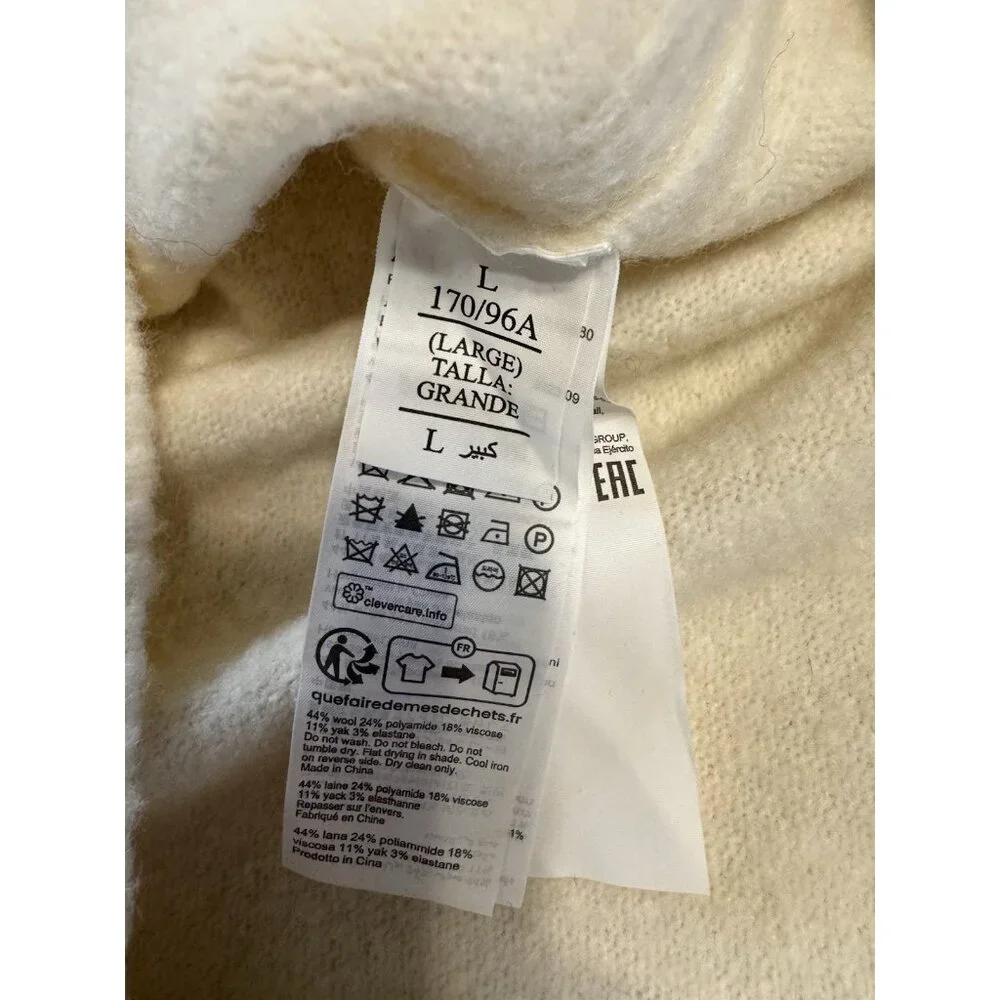 ALLSAINTS Sweater Lock Roll Neck Wool Yak L Blend Asymmetrical Hem Ivory